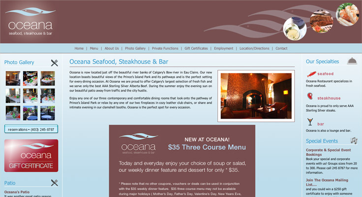 WordPress Website: Oceana Restaurant